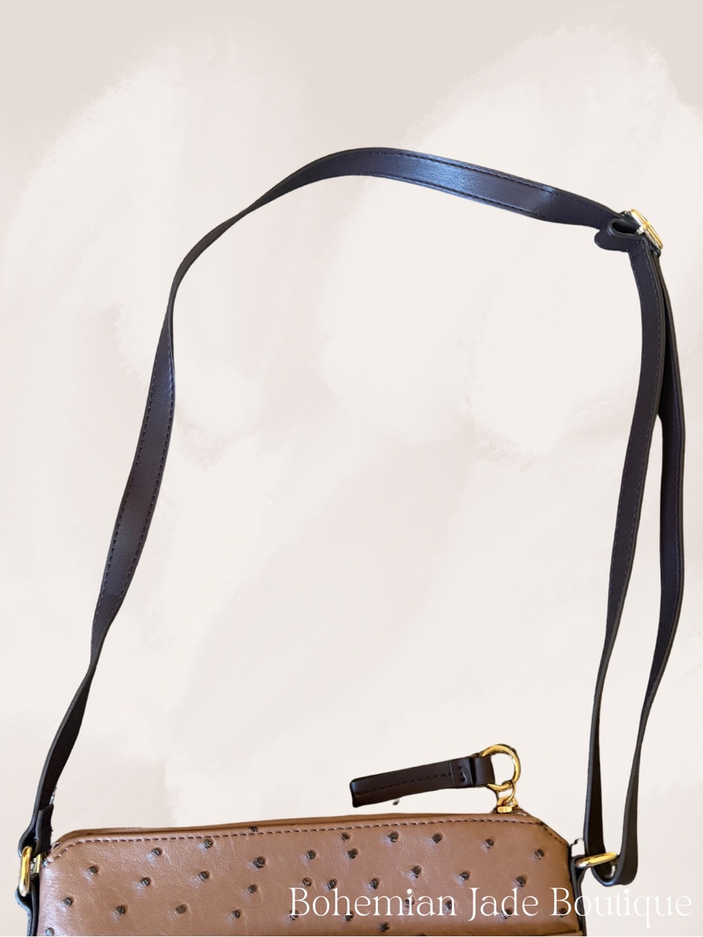 Giani Bernini Embossed Faux Ostrich Crossbody Bag Mocha Brown - Picture 5 of 8